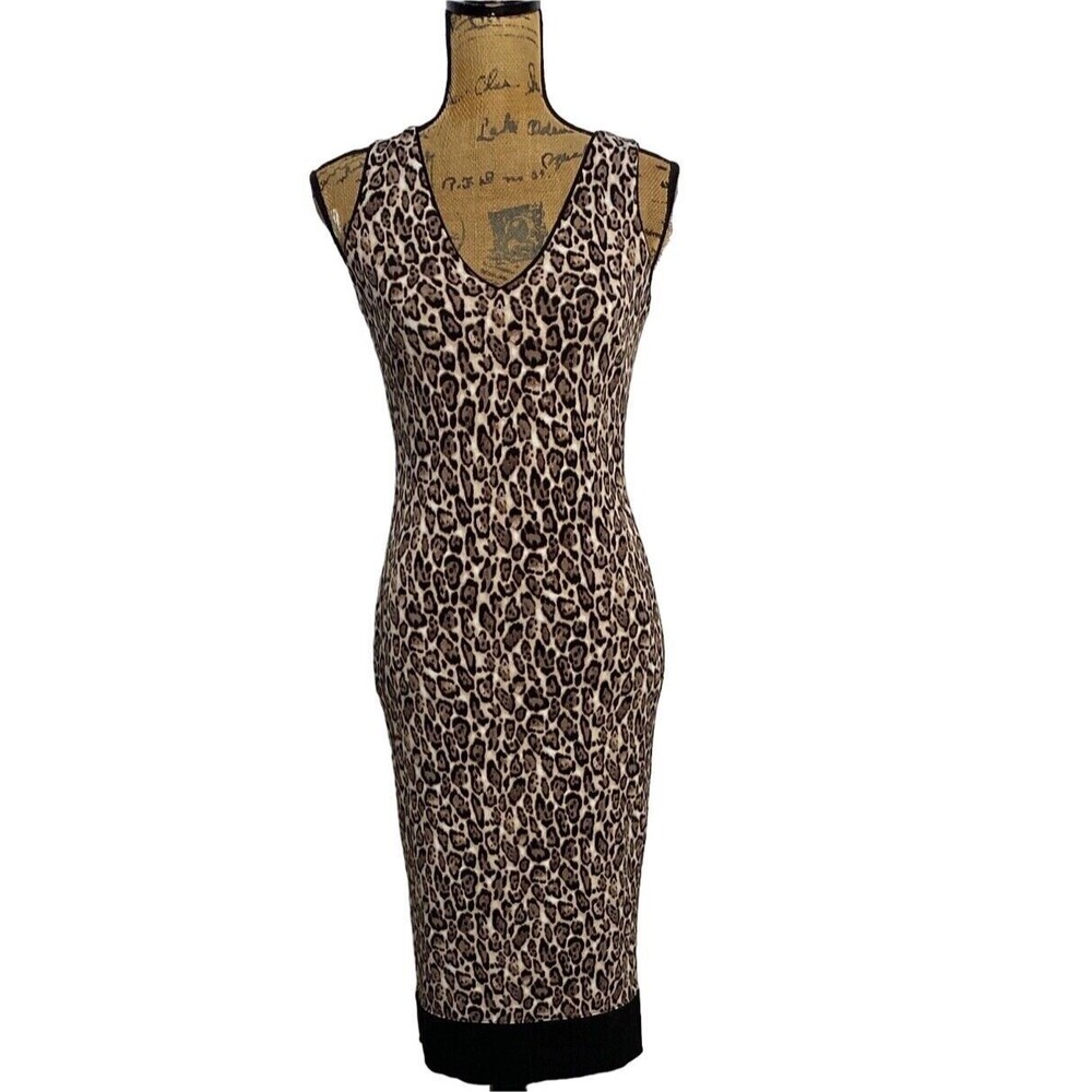 White House Black Market Dress XXS Leopard Print Sheath Bodycon Midi Jersey Knit
